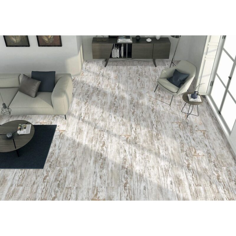 Gresie portelanata tip lemn cu aspect rustic Afra 20x120 cm, Alb, AFR1 - imagine 2