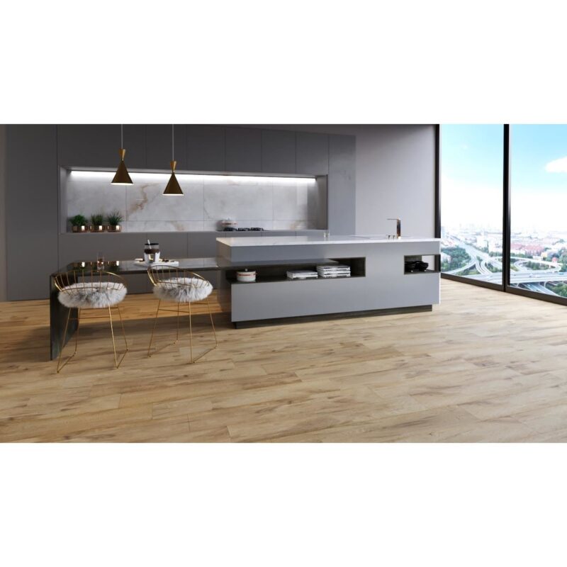 Gresie portelanata rectificata Sagano Almond tip parchet, model lemn, 20x120 cm, maro - imagine 2