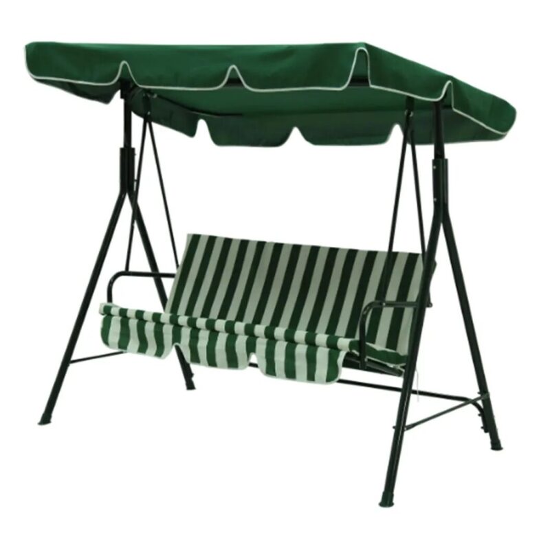 Balansoar verde cu alb 3 persoane cu copertina LIVIA GREEN - imagine 1