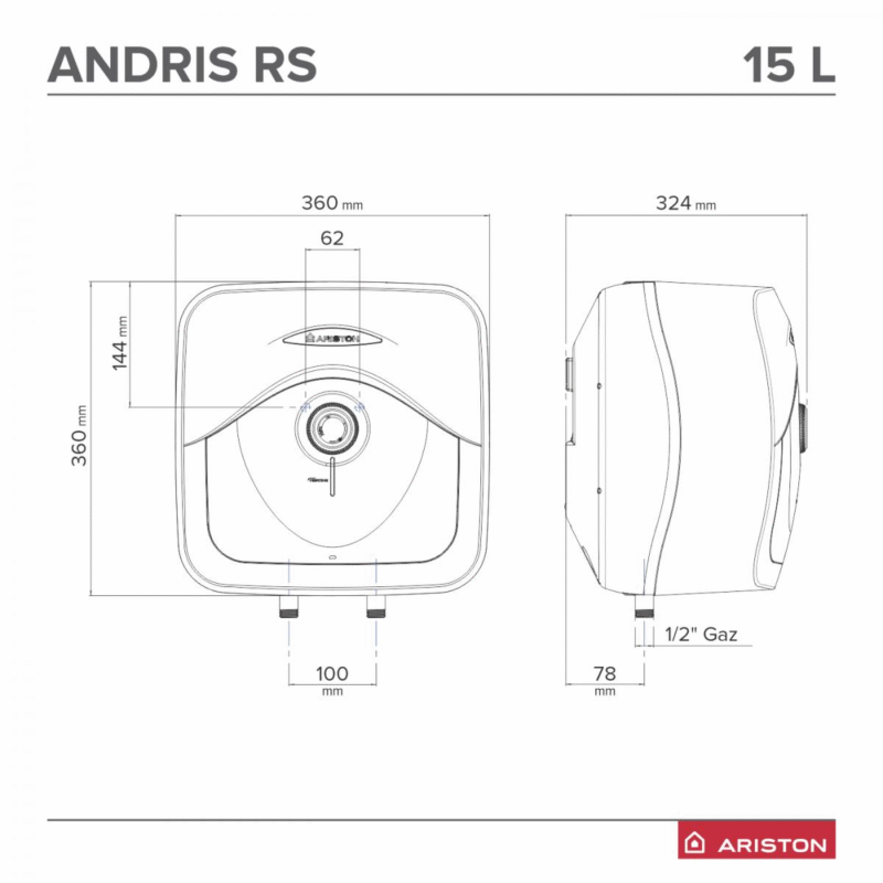 Boiler electric Ariston ANDRIS RS 15 U EU, Rezervor 15L, 1200 W, Montaj Sub Chiuveta - imagine 3