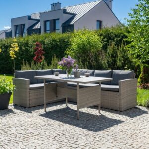 Set coltar cu masa Family din polirattan, pentru 5 persoane, gri - imagine 2