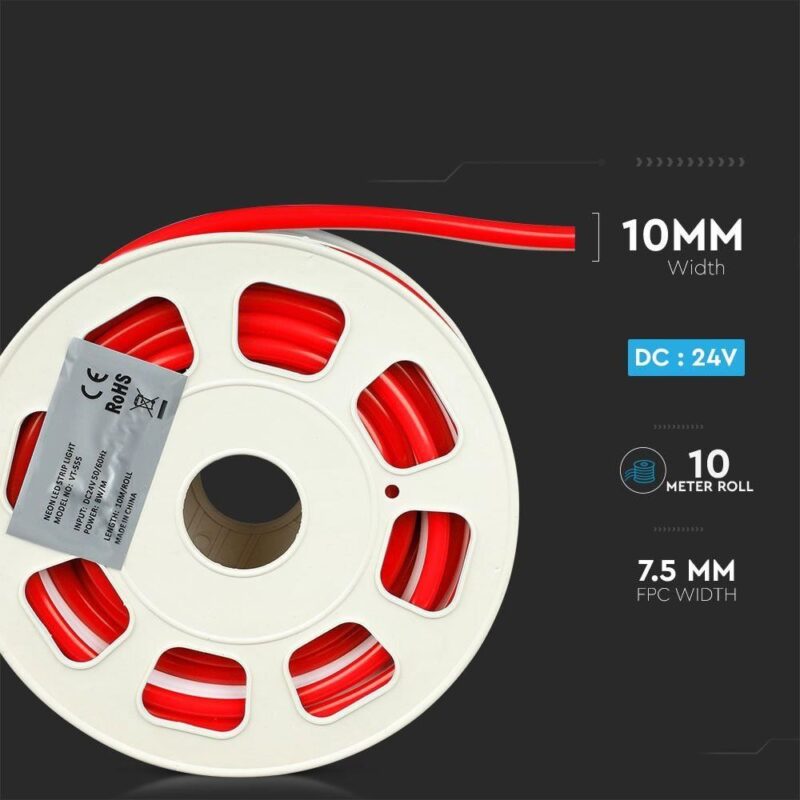 Tub LED flexibil NeonFlex Vtac rosu vt-555 24V- SKU-2516 10m - imagine 6