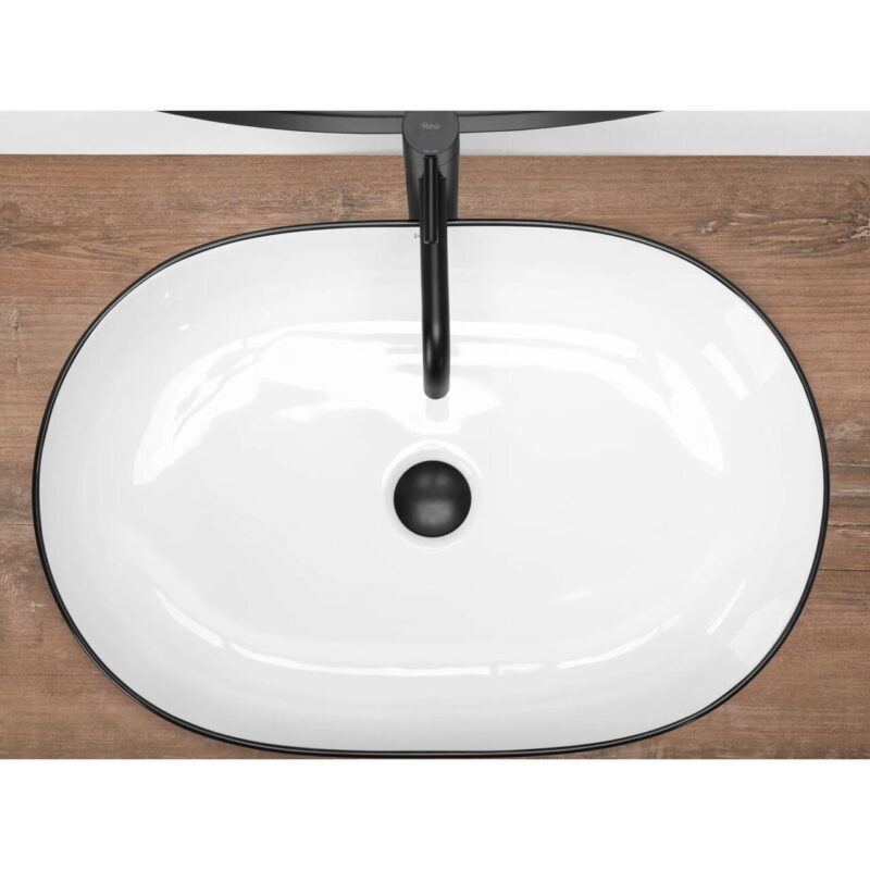 Lavoar pentru blat, ceramic Rea Cleo 61 White-Black Edge, 410 x 605 x 140 mm, REA-U6210 - imagine 3
