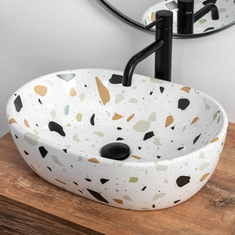 Lavoar pentru blat, ceramic Rea Amelia Terazzo, 480 x 345 x 135 mm, REA-U6593 - imagine 2
