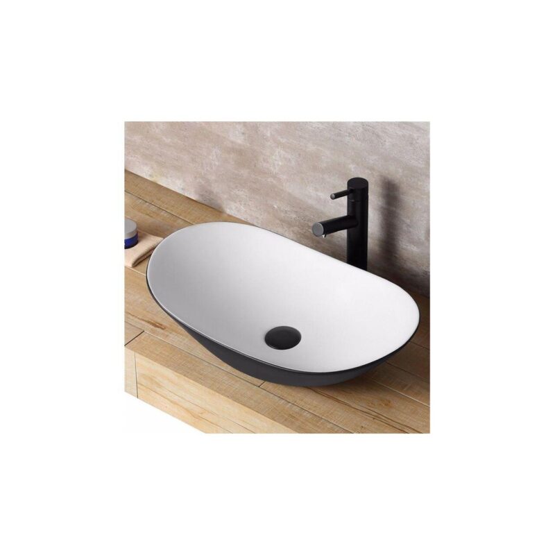 Lavoar pentru blat, ceramic Rea Royal Black/White, 625 x 360 x 150 mm, finisaj lucios, REA-U6600 - imagine 3