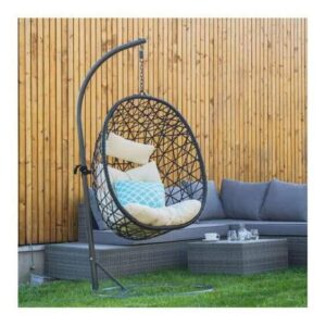 Leagan Fotoliu suspendat Larisa tip Cocon, pentru Gradina, cu Perne si Suport Metalic MIR-B3314SBK - imagine 2