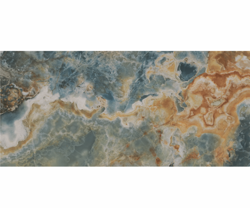 Lastra - placa mare gresie XXL - rectificata Reef, tip marmura, 120x260 cm, culoare albastru-galben, finisaj lucios - imagine 1
