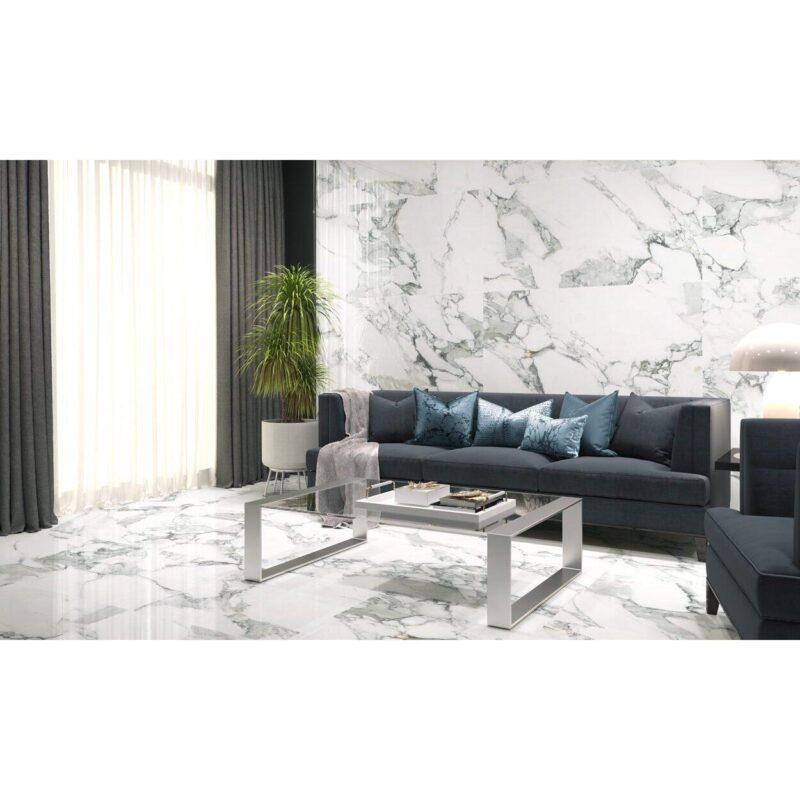 Lastra - placa mare gresie XXL - rectificata Corchia, model marmura, 120x260 cm, culoare alb, finisaj lucios - imagine 2