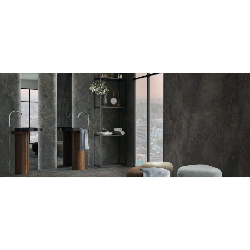 Lastra - placa mare gresie XXL - rectificata Manhattan Dark Natural, model marmura, 120x260 cm, culoare gri, finisaj mat - imagine 2