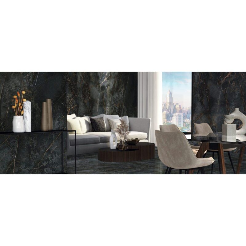 Lastra - placa mare gresie XXL - rectificata Manhattan Midnight, model marmura, 120x260 cm, culoare negru, finisaj lucios - imagine 2