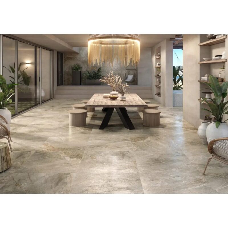Gresie portelanata rectificata Toscana Perla, tip marmura, 75x150 cm, culoare gri, finisaj mat - imagine 2