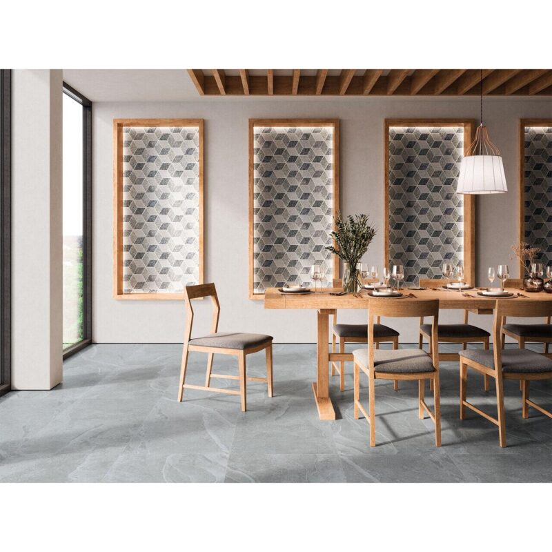 Gresie portelanata rectificata tip marmura, Creta Perla 60x120 cm, finisaj mat-relief - imagine 2