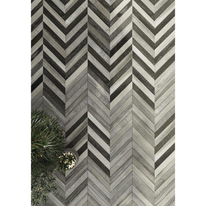 Gresie portelanata tip parchet Nordik Dark Grey MIX Motif Fishbone 40x60 Cm, gri, cod 941311 - imagine 3