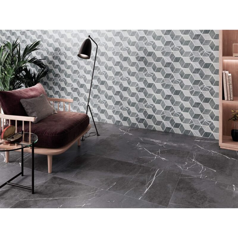 Gresie Pulpis tip marmura, 60x60 cm, finisaj lucios, culoare gri inchis - imagine 3