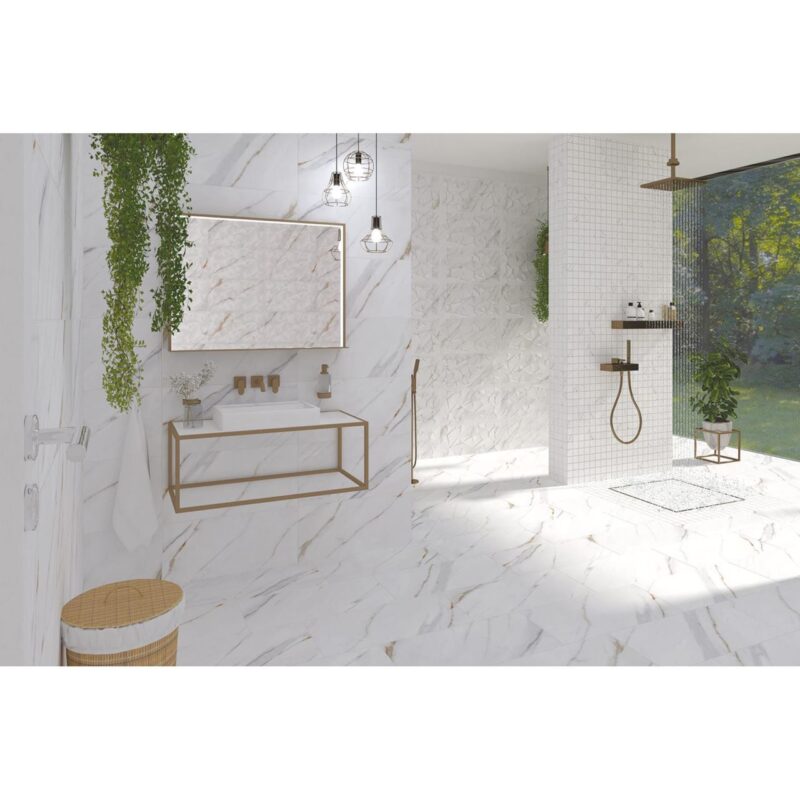 Gresie Statuario, model piatra, 6060-0351, 60 x 30 cm, culoare alb, finisaj mat - imagine 2