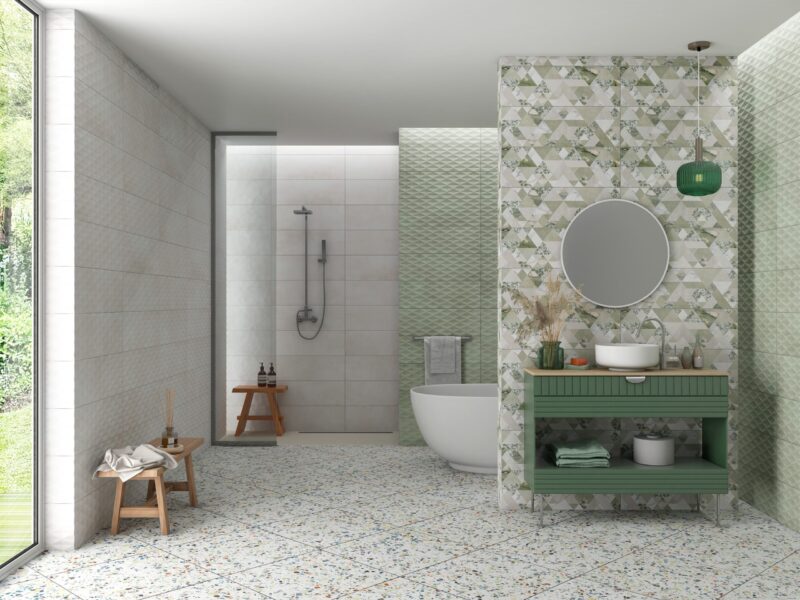 Faianta rectificata Cemento Salvia Diamond Green 3401, model ciment, 24.4x74.4 cm, verde - imagine 9