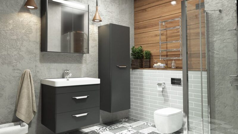 SET MOBILIER BAIE 60CM MARIA WHITE ANTHRACITE +LAVOAR+OGLINDA 2 Set mobilier baie 60cm Maria White - Anthracite cu Lavoar si Oglinda - imagine 3