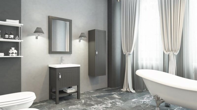 SET MOBILIER BAIE 65CM HELEN ANTHRACITE +LAVOAR+OGLINDA Set mobilier baie 65cm Helen Anthracite cu Lavoar si Oglinda - imagine 1