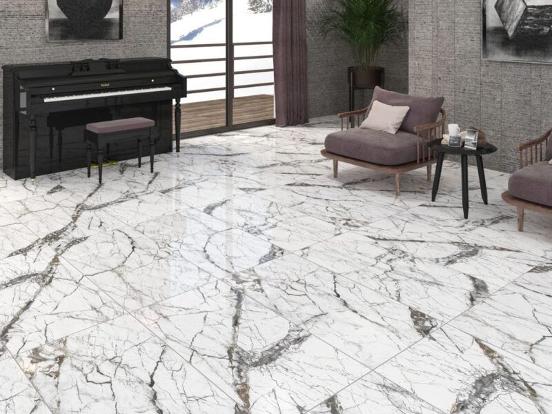 Gresie rectificata SG Pole Full Lap 1., model marmura, 60x120 cm, Alb - imagine 4