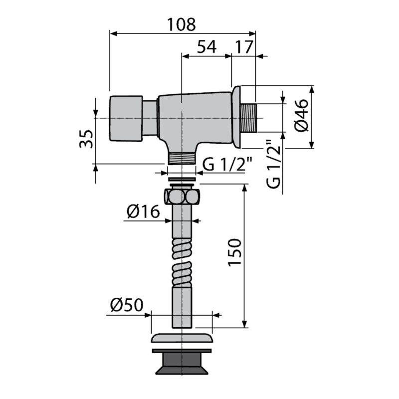 Robinet clatire sub presiune pentru pisoar, ATS001 - imagine 2