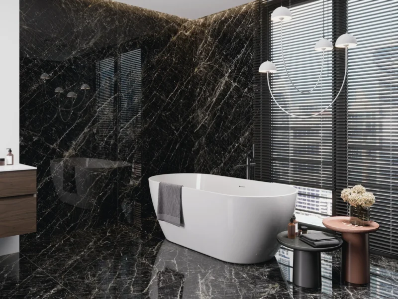 Lastra - placa mare gresie XXL - Absolute Black 120x280 cm, rectificata, model marmura, finisaj lucios, negru - imagine 2