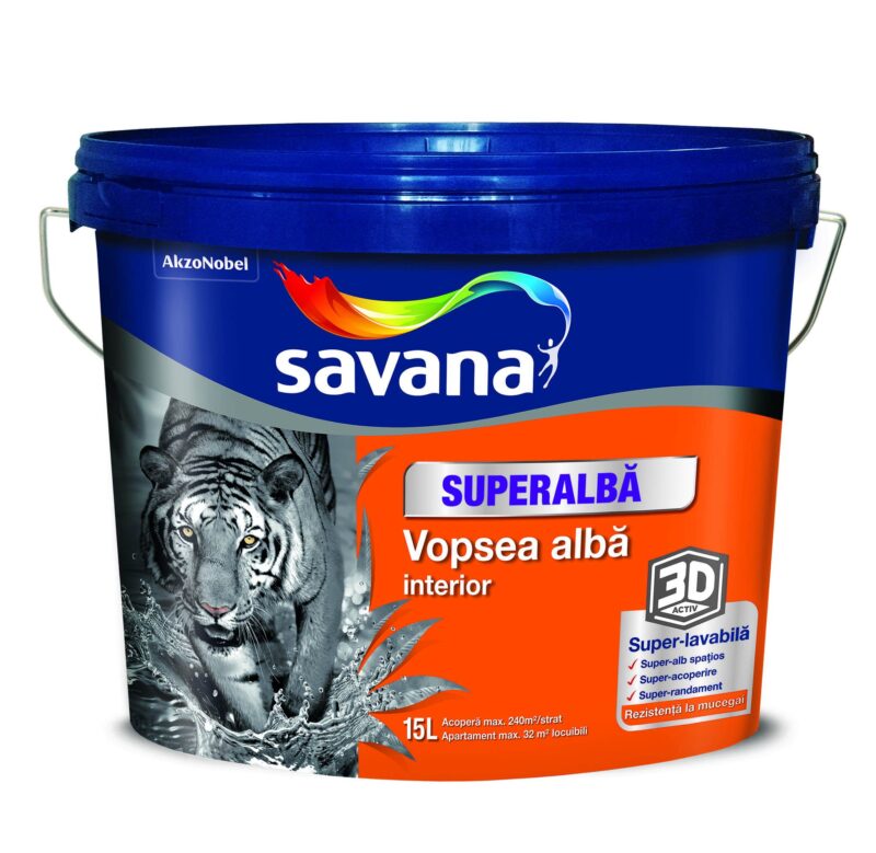 6420319735013 SAVANA Vopsea Superlavabila Superalba Interior 15L - imagine 1