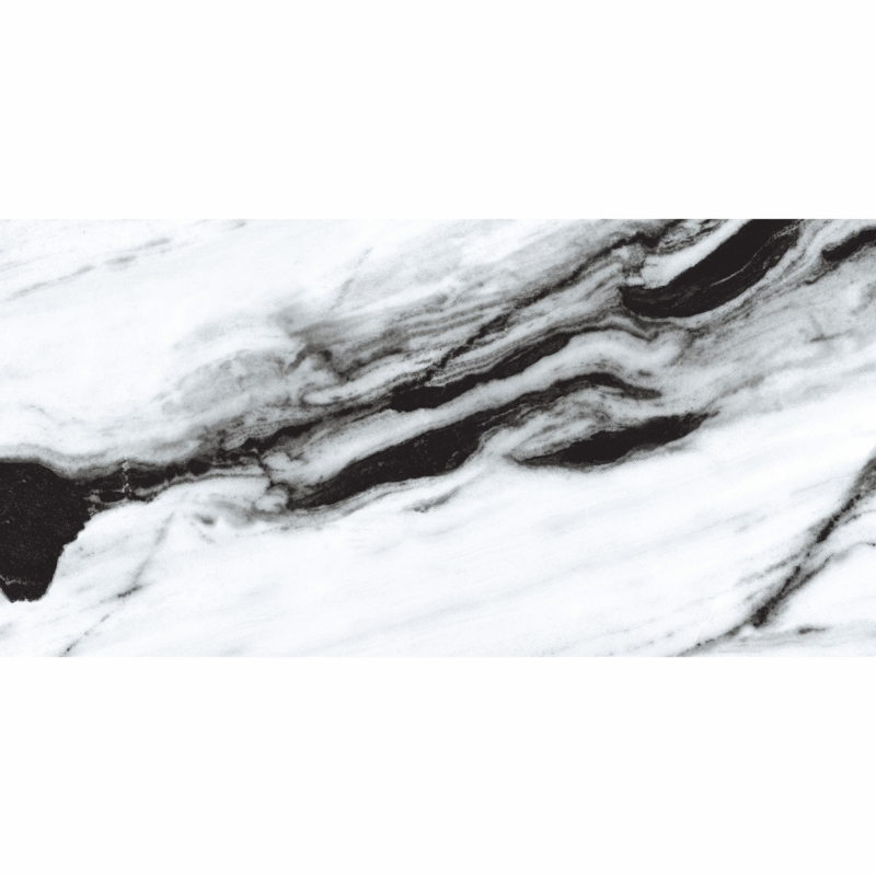 Gresie rectificata Panda White - Special High Glossy 60x120 cm, model marmura, finisaj lucios, culoare alb-negru - imagine 4