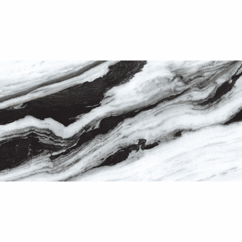 Gresie rectificata Panda White - Special High Glossy 60x120 cm, model marmura, finisaj lucios, culoare alb-negru - imagine 3