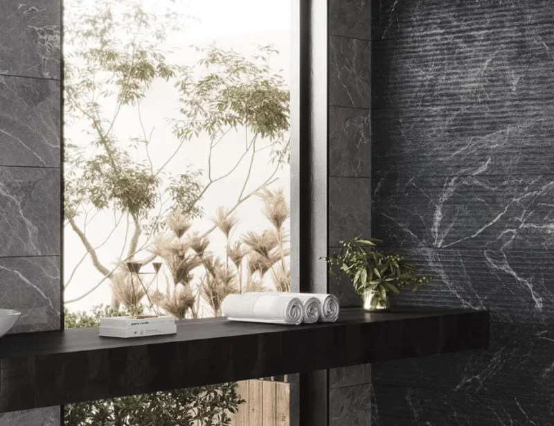 Faianta rectificata Adela Anthracite Decofon 30x90 cm, model marmura, antracit, finisaj lucios - imagine 2