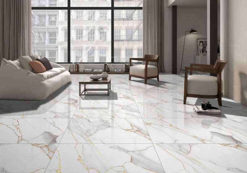 Gresie Devise White 60x120 cm, alb, model marmura, finisaj lucios - imagine 2