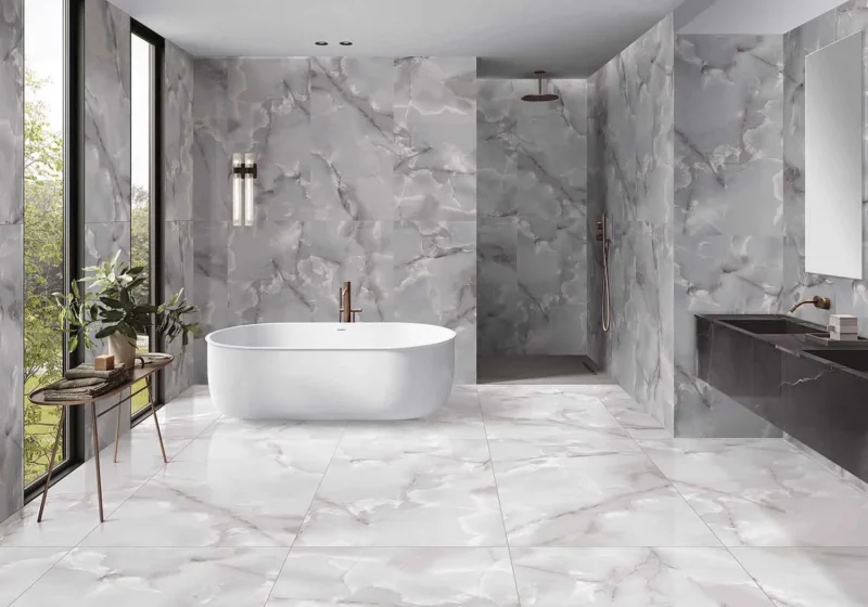 Gresie rectificata Aden Dark Grey ADE2 60x120 cm, model marmura, gri inchis, finisaj lucios - imagine 2