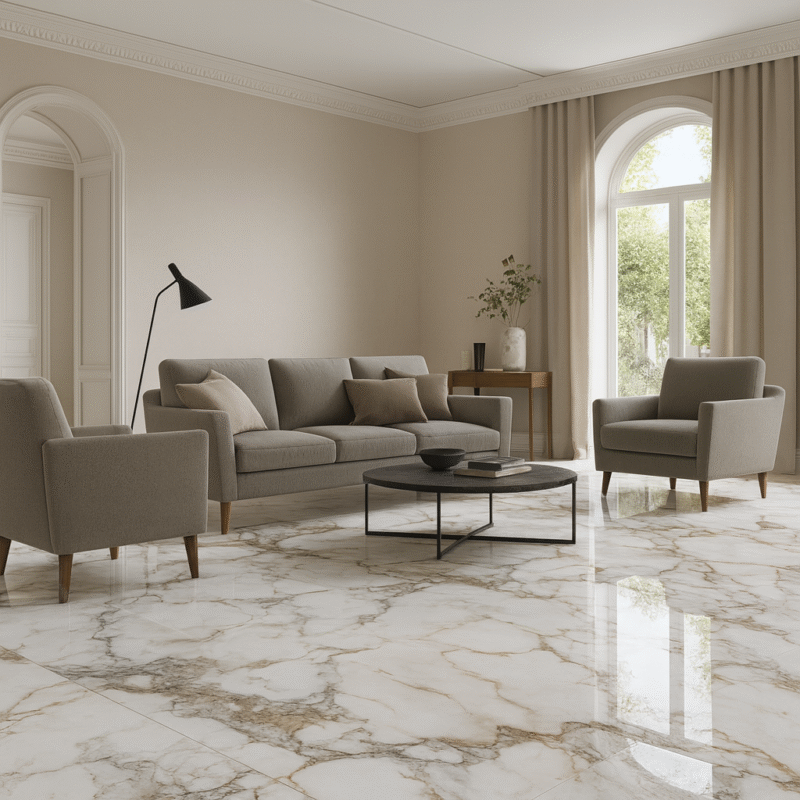 majestic white_2 Gresie rectificata Majestic White 60x120 cm, alb, model marmura, finisaj mat - imagine 2