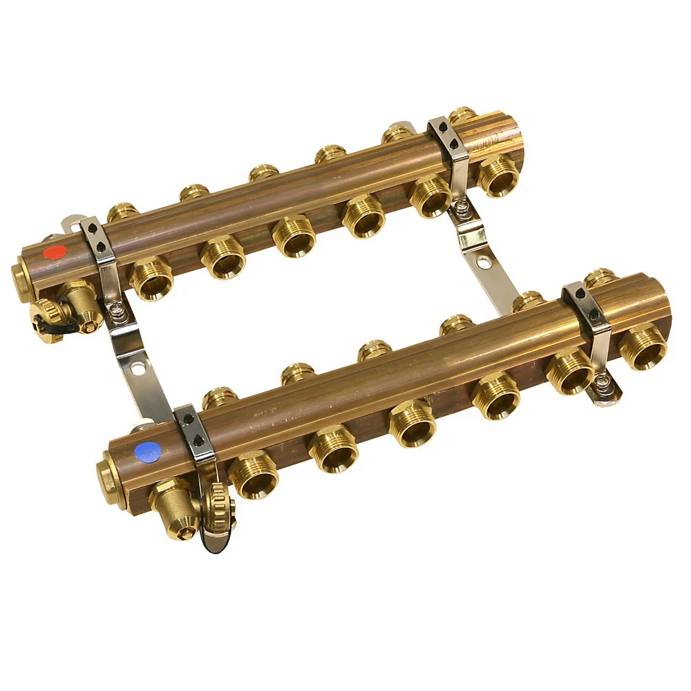 8810800021534 Distribuitor/colector 1" din alama 6 circuite 3/4" cu ventile inchidere RO06S - imagine 1