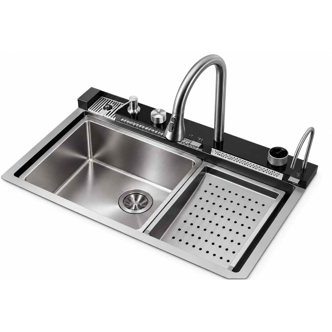 428852183_big.jpg Chiuveta multifunctionala bucatarie 4 in 1, inox SS201, 75 x 45 cm, cu baterie, cuva auxiliara, strecuratoare si tocator inox, model 7545JY-H - imagine 1